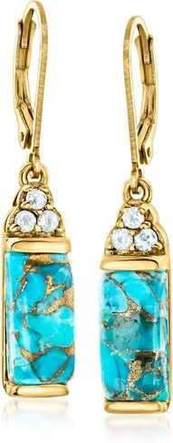 Ross-Simons Turquoise and .50 ct. t.w. Sky Blue Topaz Drop Earrings in 18kt Gold Over Sterling in Saudi Arabia