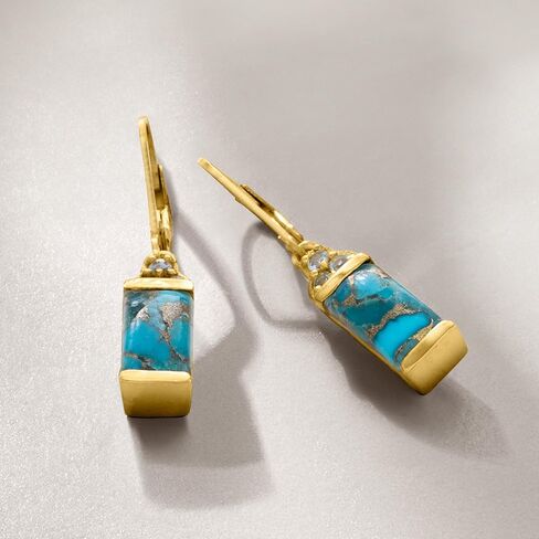 Ross-Simons Turquoise and .50 ct. t.w. Sky Blue Topaz Drop Earrings in 18kt Gold Over Sterling in Saudi Arabia