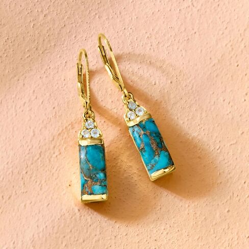 Ross-Simons Turquoise and .50 ct. t.w. Sky Blue Topaz Drop Earrings in 18kt Gold Over Sterling in Saudi Arabia