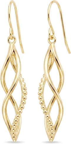 14K Yellow Gold Infinity Twisted Drop Dangle Earrings for Women, Beaded Fish Hook Hypoallergenic Minimalist Earrings for Daily Wear Party Wedding and Gifting in Saudi Arabia