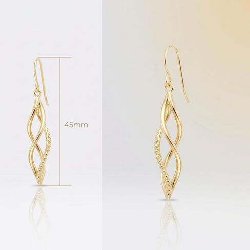 14K Yellow Gold Infinity Twisted Drop Dangle Earrings for Women, Beaded Fish Hook Hypoallergenic Minimalist Earrings for Daily Wear Party Wedding and Gifting in Saudi Arabia