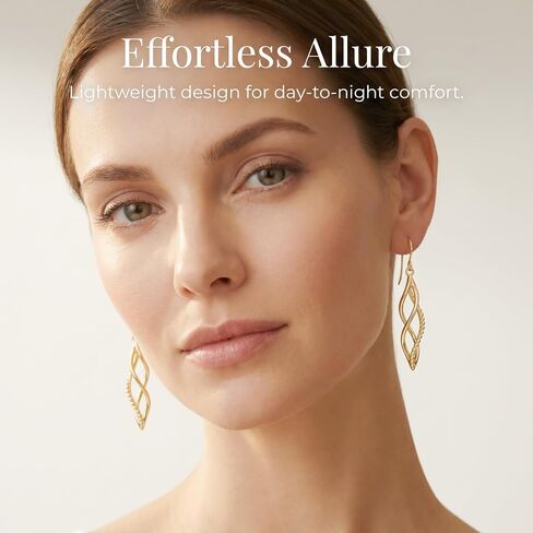 14K Yellow Gold Infinity Twisted Drop Dangle Earrings for Women, Beaded Fish Hook Hypoallergenic Minimalist Earrings for Daily Wear Party Wedding and Gifting in Saudi Arabia