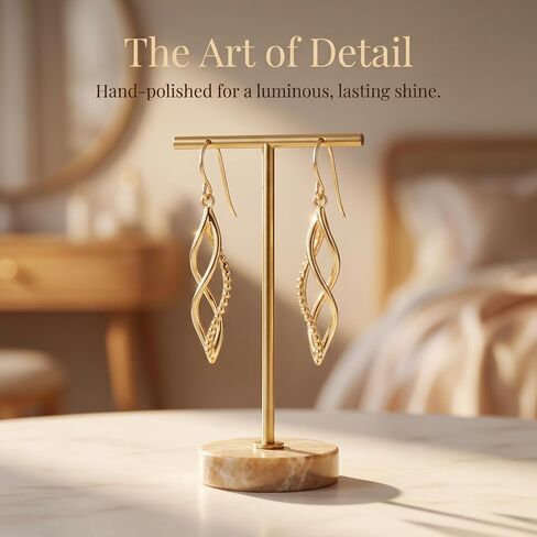 14K Yellow Gold Infinity Twisted Drop Dangle Earrings for Women, Beaded Fish Hook Hypoallergenic Minimalist Earrings for Daily Wear Party Wedding and Gifting in Saudi Arabia
