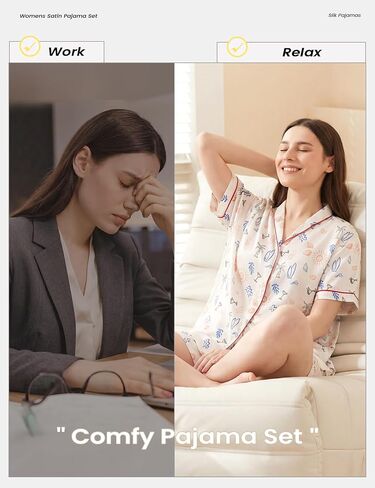 Yimoon Satin Pajama Set for Women 2 Piece Silk Pajamas Cute Floral Pj Set Short Seeve Button Down Pjs Sleepwear in Kuwait