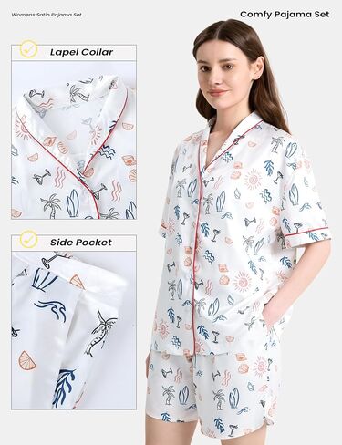 Yimoon Satin Pajama Set for Women 2 Piece Silk Pajamas Cute Floral Pj Set Short Seeve Button Down Pjs Sleepwear in Kuwait