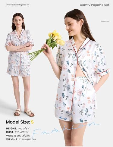 Yimoon Satin Pajama Set for Women 2 Piece Silk Pajamas Cute Floral Pj Set Short Seeve Button Down Pjs Sleepwear in Kuwait