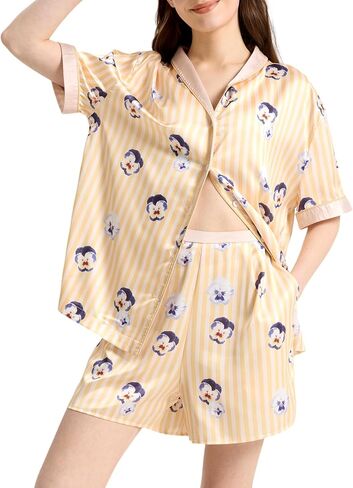 Yimoon Satin Pajama Set for Women 2 Piece Silk Pajamas Cute Floral Pj Set Short Seeve Button Down Pjs Sleepwear in Kuwait