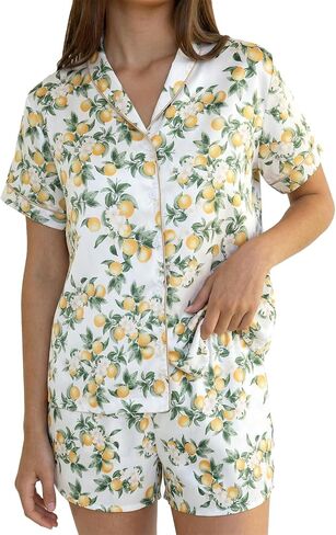 Yimoon Satin Pajama Set for Women 2 Piece Silk Pajamas Cute Floral Pj Set Short Seeve Button Down Pjs Sleepwear in Kuwait