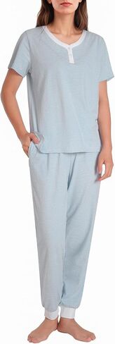Latuza Women's Petite Cotton Pajamas Set Short Sleeve Pjs with Jogger Pants in Kuwait