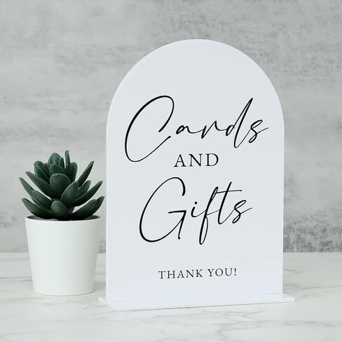 White Arch Acrylic Wedding Sign- 5"x7" Cards and Gifts Sign and Base,1/8" Thick | Modern Calligraphy Arched Acrylic Table Sign for Wedding & Event Party in Kuwait