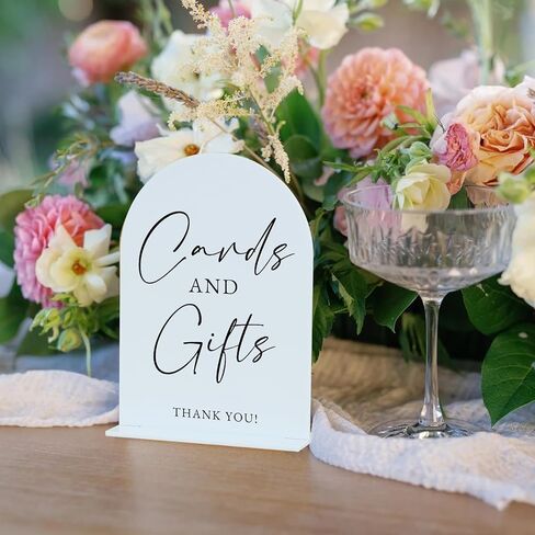 White Arch Acrylic Wedding Sign- 5"x7" Cards and Gifts Sign and Base,1/8" Thick | Modern Calligraphy Arched Acrylic Table Sign for Wedding & Event Party in Kuwait