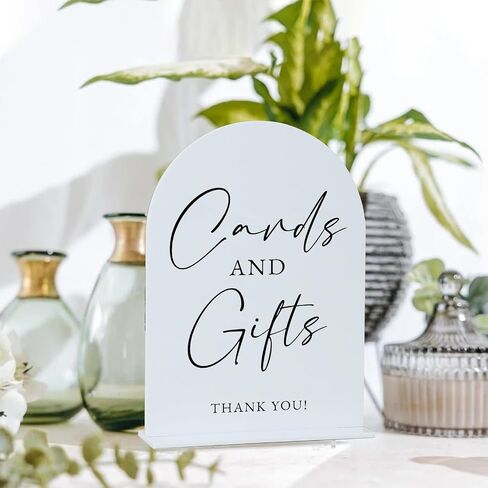White Arch Acrylic Wedding Sign- 5"x7" Cards and Gifts Sign and Base,1/8" Thick | Modern Calligraphy Arched Acrylic Table Sign for Wedding & Event Party in Kuwait