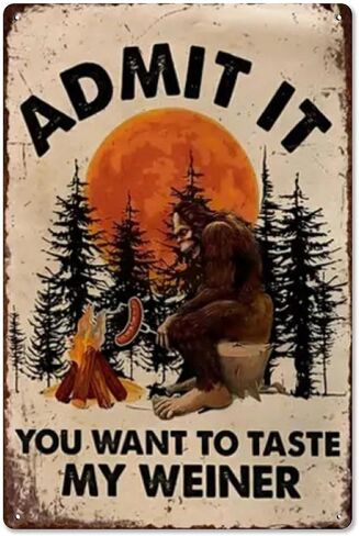 Bigfoot Campfire Sausage Dinner لوحة فنية جدارية من الألومنيوم الريفي وعلامة معدنية من القصدير - 8 × 12 بوصة ديكور داخلي وخارجي عتيق للمنزل والمكتب والمقهى والفناء والحديقة والمزرعة in Kuwait
