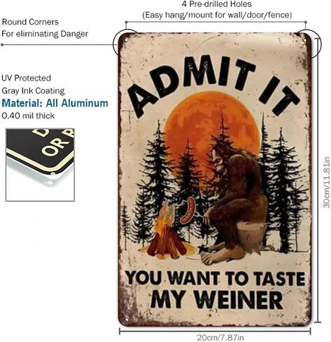 Bigfoot Campfire Sausage Dinner لوحة فنية جدارية من الألومنيوم الريفي وعلامة معدنية من القصدير - 8 × 12 بوصة ديكور داخلي وخارجي عتيق للمنزل والمكتب والمقهى والفناء والحديقة والمزرعة in Kuwait
