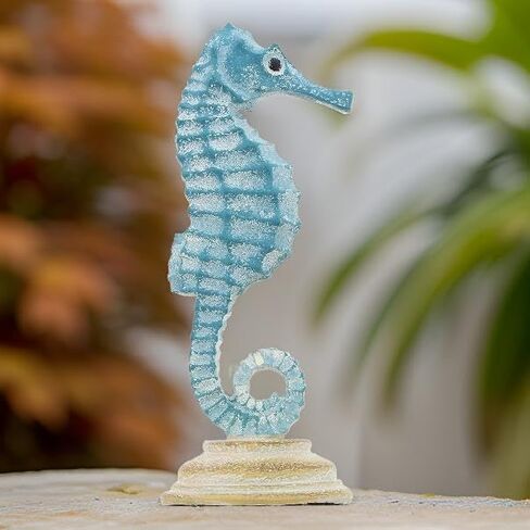 The Bridge Collection Blue Seahorse Coastal Standing Figurine | Hand-Painted Sea Animal Blue Beach Decor for Nautical Home 8" in Kuwait