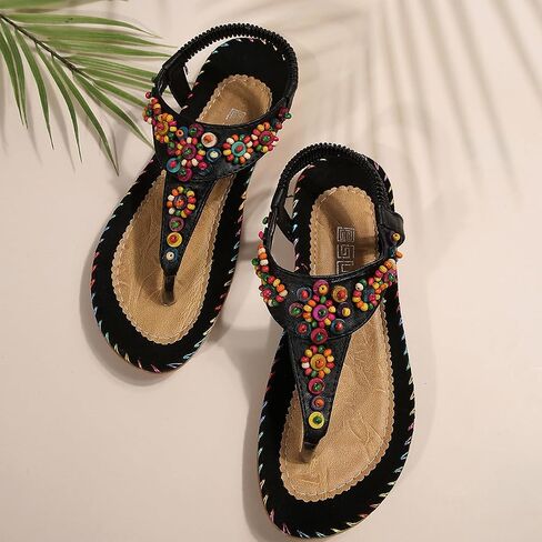 Women's Flats Sandals Comfortable Open Toe Beach Thong Sandal Dressy Flip Flops Summer Bohemian Walking Casual Shoes in Kuwait