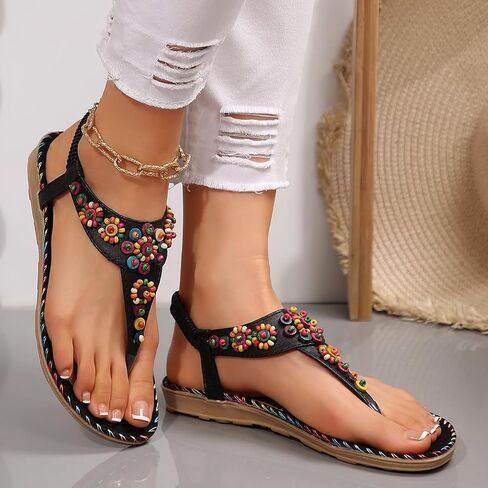 Women's Flats Sandals Comfortable Open Toe Beach Thong Sandal Dressy Flip Flops Summer Bohemian Walking Casual Shoes in Kuwait