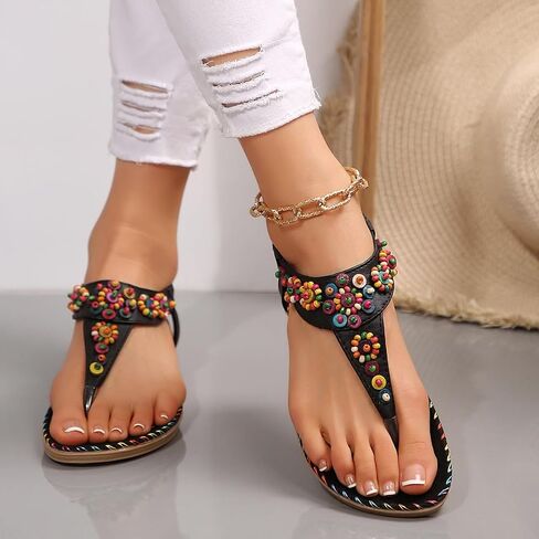 Women's Flats Sandals Comfortable Open Toe Beach Thong Sandal Dressy Flip Flops Summer Bohemian Walking Casual Shoes in Kuwait