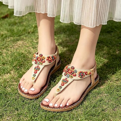 Women's Flats Sandals Comfortable Open Toe Beach Thong Sandal Dressy Flip Flops Summer Bohemian Walking Casual Shoes in Kuwait