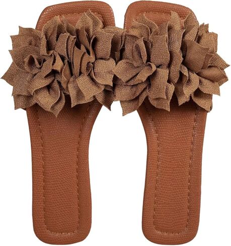GORGLITTER Women's 3d Flower Sandals Dressy Square Open Toe Slip on Flat Sandals Summer Casual Vacation Slides in Kuwait