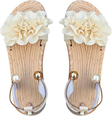 Floerns Women's 3D Floral Open Toe Bohemian Sandals Summer Ankle Strap Vacation Flat Sandals in Kuwait