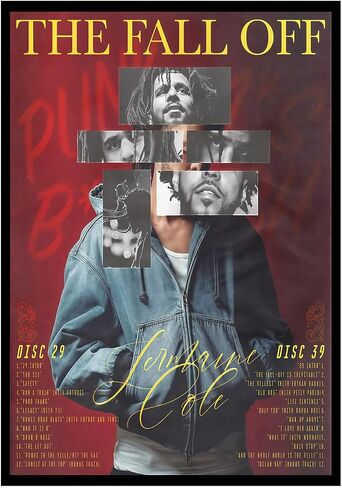 XIHOO J. Cole Poster The Fall Off Album Cover Music Posters for Room Bedroom Aesthetic Home Decor Unframe Wall Art Print Silk Canvas Poster 11x17in 28x43cm in Saudi Arabia