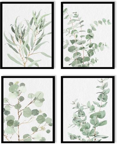 Botanical Prints Wall Art Framed: Sage Green Modern Farmhouse Wall Decor - Boho Wall Art for Bathroom Bedroom - Eucalyptus Nature Plant Pictures Minimalist Room Decor Aesthetic 8x10x4 in Kuwait