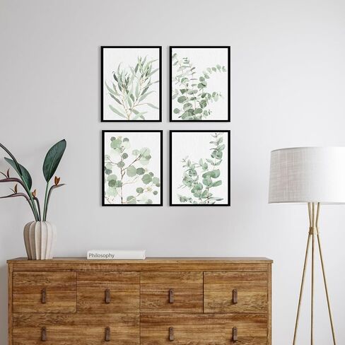 Botanical Prints Wall Art Framed: Sage Green Modern Farmhouse Wall Decor - Boho Wall Art for Bathroom Bedroom - Eucalyptus Nature Plant Pictures Minimalist Room Decor Aesthetic 8x10x4 in Kuwait