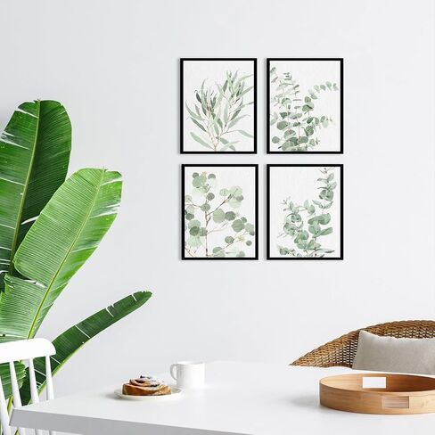 Botanical Prints Wall Art Framed: Sage Green Modern Farmhouse Wall Decor - Boho Wall Art for Bathroom Bedroom - Eucalyptus Nature Plant Pictures Minimalist Room Decor Aesthetic 8x10x4 in Kuwait