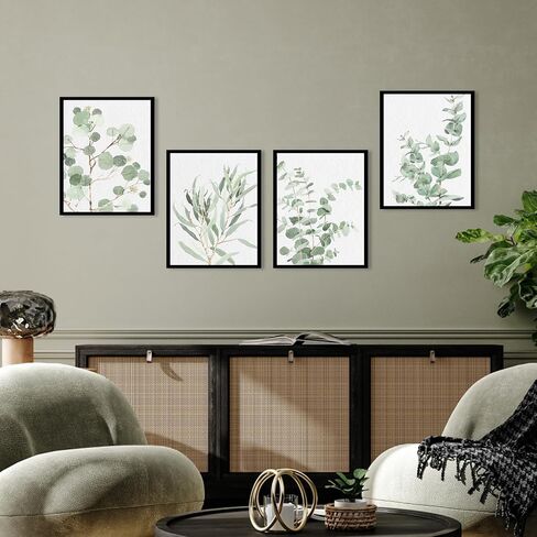 Botanical Prints Wall Art Framed: Sage Green Modern Farmhouse Wall Decor - Boho Wall Art for Bathroom Bedroom - Eucalyptus Nature Plant Pictures Minimalist Room Decor Aesthetic 8x10x4 in Kuwait