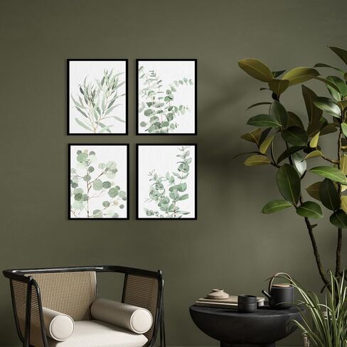 Botanical Prints Wall Art Framed: Sage Green Modern Farmhouse Wall Decor - Boho Wall Art for Bathroom Bedroom - Eucalyptus Nature Plant Pictures Minimalist Room Decor Aesthetic 8x10x4 in Kuwait