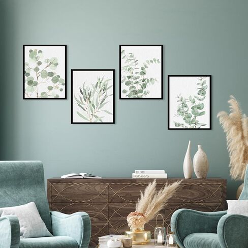 Botanical Prints Wall Art Framed: Sage Green Modern Farmhouse Wall Decor - Boho Wall Art for Bathroom Bedroom - Eucalyptus Nature Plant Pictures Minimalist Room Decor Aesthetic 8x10x4 in Kuwait