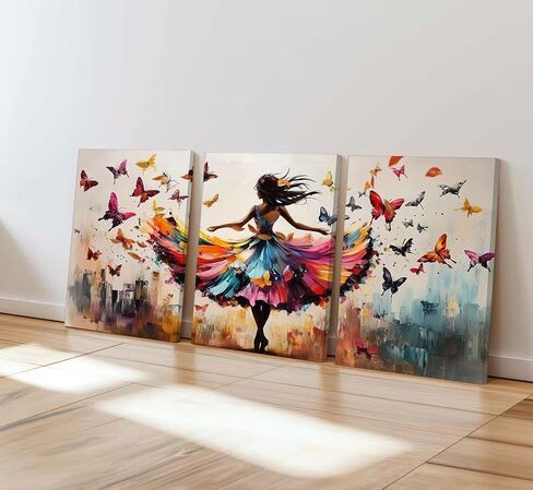 3pcs Ballet Girls Canvas Wall Art Elegant Ballet Dancer Wall Decor Pictures Abstract Butterfly Posters Prints Paintings for Girls Bedroom Dance Room Living Home Room Decoration Ready To Hang in Saudi Arabia