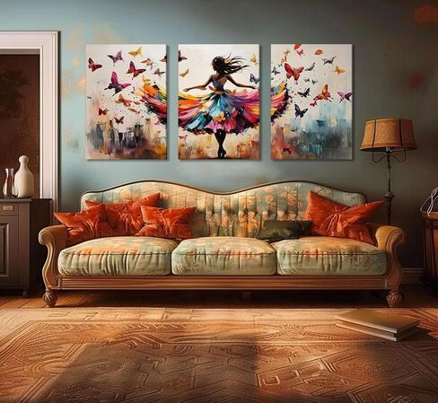 3pcs Ballet Girls Canvas Wall Art Elegant Ballet Dancer Wall Decor Pictures Abstract Butterfly Posters Prints Paintings for Girls Bedroom Dance Room Living Home Room Decoration Ready To Hang in Saudi Arabia