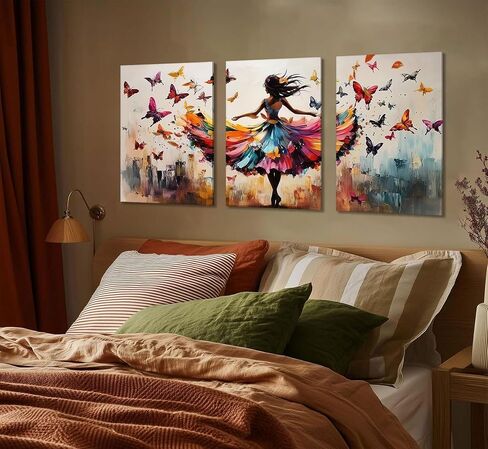 3pcs Ballet Girls Canvas Wall Art Elegant Ballet Dancer Wall Decor Pictures Abstract Butterfly Posters Prints Paintings for Girls Bedroom Dance Room Living Home Room Decoration Ready To Hang in Saudi Arabia