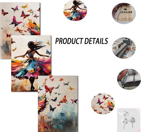 3pcs Ballet Girls Canvas Wall Art Elegant Ballet Dancer Wall Decor Pictures Abstract Butterfly Posters Prints Paintings for Girls Bedroom Dance Room Living Home Room Decoration Ready To Hang in Saudi Arabia