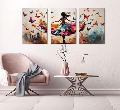 3pcs Ballet Girls Canvas Wall Art Elegant Ballet Dancer Wall Decor Pictures Abstract Butterfly Posters Prints Paintings for Girls Bedroom Dance Room Living Home Room Decoration Ready To Hang in Saudi Arabia