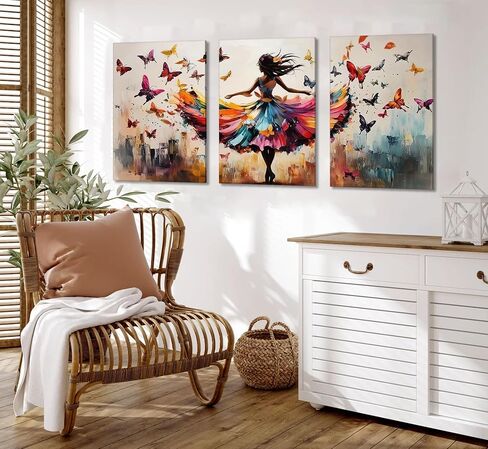 3pcs Ballet Girls Canvas Wall Art Elegant Ballet Dancer Wall Decor Pictures Abstract Butterfly Posters Prints Paintings for Girls Bedroom Dance Room Living Home Room Decoration Ready To Hang in Saudi Arabia