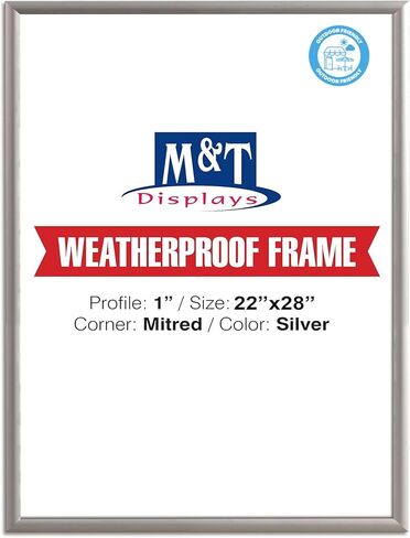 M&T Displays Weatherproof Snap Poster Frame 22x28 Inch Silver 1" Aluminum Profile Front Loading Wall Mounting Picture Photo Document Certificate Sign Holder Mitered Corner Anti Glare Cover in Saudi Arabia