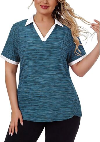 Cucuchy Style Plus Size Womens Golf Shirt V Neck Short Sleeve Workout Tops UPF 50+ Shirts in Saudi Arabia