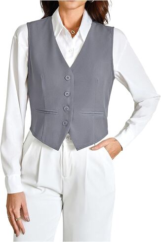 SHENHE Women's Dressy Suit Vest Waistcoat Button Up Business Casual Work Office Crop Vest in Kuwait
