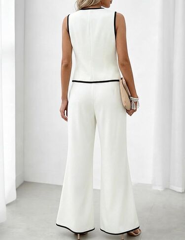 ZEEJINNG Women's 2 Piece Outfits Sleeveless Blazer Vest High Waist Pants Suit Contrast Business Casual Sets in Saudi Arabia