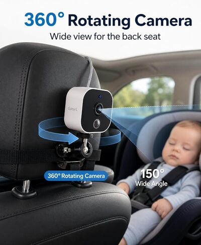 Wireless Baby Car Camera Monitor 5" HD 1080P IPS, 360° Rotating Camera with Auto/Manual Night Vision, 1000ft Range, Anti-Glare Display & USB Charging for Backseat, Home, Travel，Camping in Kuwait