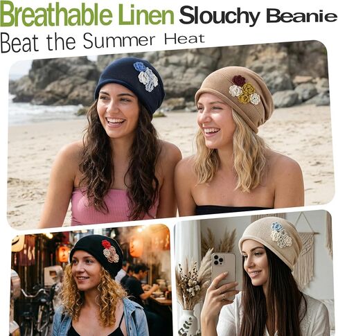 Ababalaya Breathable Cotton Linen Slouchy Beanie Hat, Lightweight Moisture Wicking Summer Skull Cap Casual Slouch Hat in Saudi Arabia