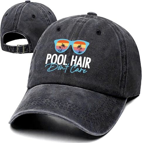 Pool Hair Don't Care Funny Retro Washed Cotton Baseball Cap, Adjustable Lightweight and Breathable Unisex Hat Outdoor Accessories, Gifts for Moms Dads Friend Pool Enthusiasts, Outdoor Sport Sun Hat in Saudi Arabia
