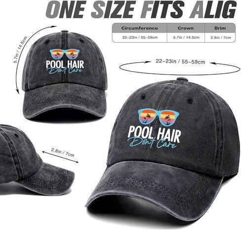 Pool Hair Don't Care Funny Retro Washed Cotton Baseball Cap, Adjustable Lightweight and Breathable Unisex Hat Outdoor Accessories, Gifts for Moms Dads Friend Pool Enthusiasts, Outdoor Sport Sun Hat in Saudi Arabia