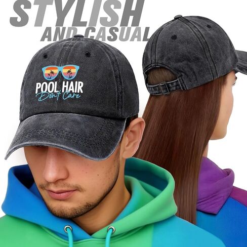 Pool Hair Don't Care Funny Retro Washed Cotton Baseball Cap, Adjustable Lightweight and Breathable Unisex Hat Outdoor Accessories, Gifts for Moms Dads Friend Pool Enthusiasts, Outdoor Sport Sun Hat in Saudi Arabia