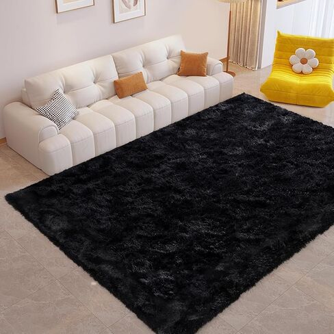 FinRèc Soft Black Area Rugs for Bedroom Living Room, 4x6 Feet Modern Indoor Fluffy Shaggy Rug, Non-Slip Fuzzy Furry Rug for Nursery Kids Room Dorm Room Home Decor, High Pile Plush Floor Carpet in Kuwait