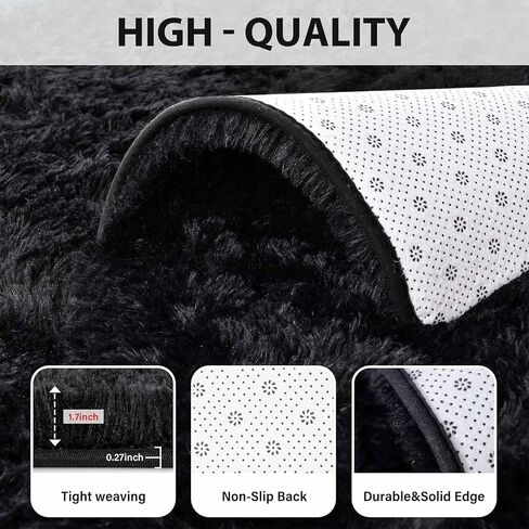FinRèc Soft Black Area Rugs for Bedroom Living Room, 4x6 Feet Modern Indoor Fluffy Shaggy Rug, Non-Slip Fuzzy Furry Rug for Nursery Kids Room Dorm Room Home Decor, High Pile Plush Floor Carpet in Kuwait