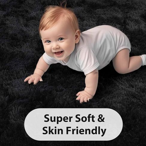 FinRèc Soft Black Area Rugs for Bedroom Living Room, 4x6 Feet Modern Indoor Fluffy Shaggy Rug, Non-Slip Fuzzy Furry Rug for Nursery Kids Room Dorm Room Home Decor, High Pile Plush Floor Carpet in Kuwait